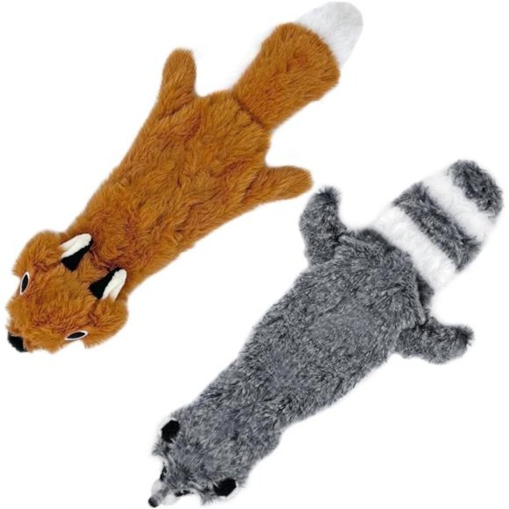 2-in-1 Fun Skin Stuffless Dog Squeaky Toy Fox & Raccoon